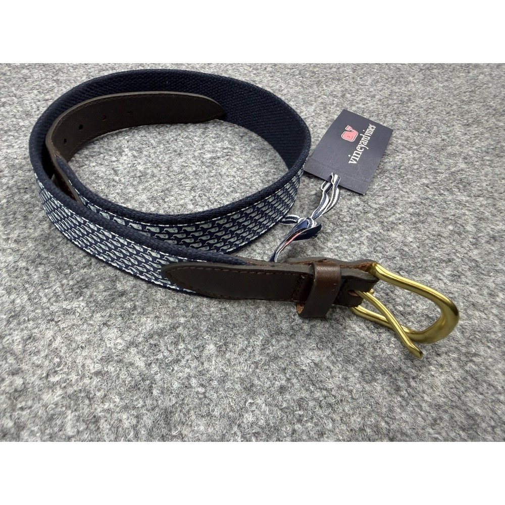 Vineyard Vines Mens Size 28 Classic Whale Canvas Club Belt Navy Blue 3A0011-414